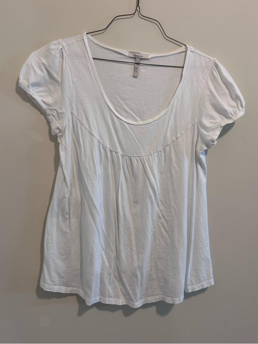 Old Navy Maternity White Scoop Neck Short Puff Sleeve Top